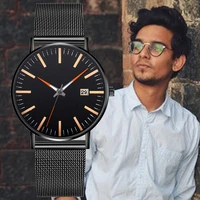 simple luxury mens watches waterproof stainless steel mesh luminous fashion men quartz wristwatches for women calendar clocks