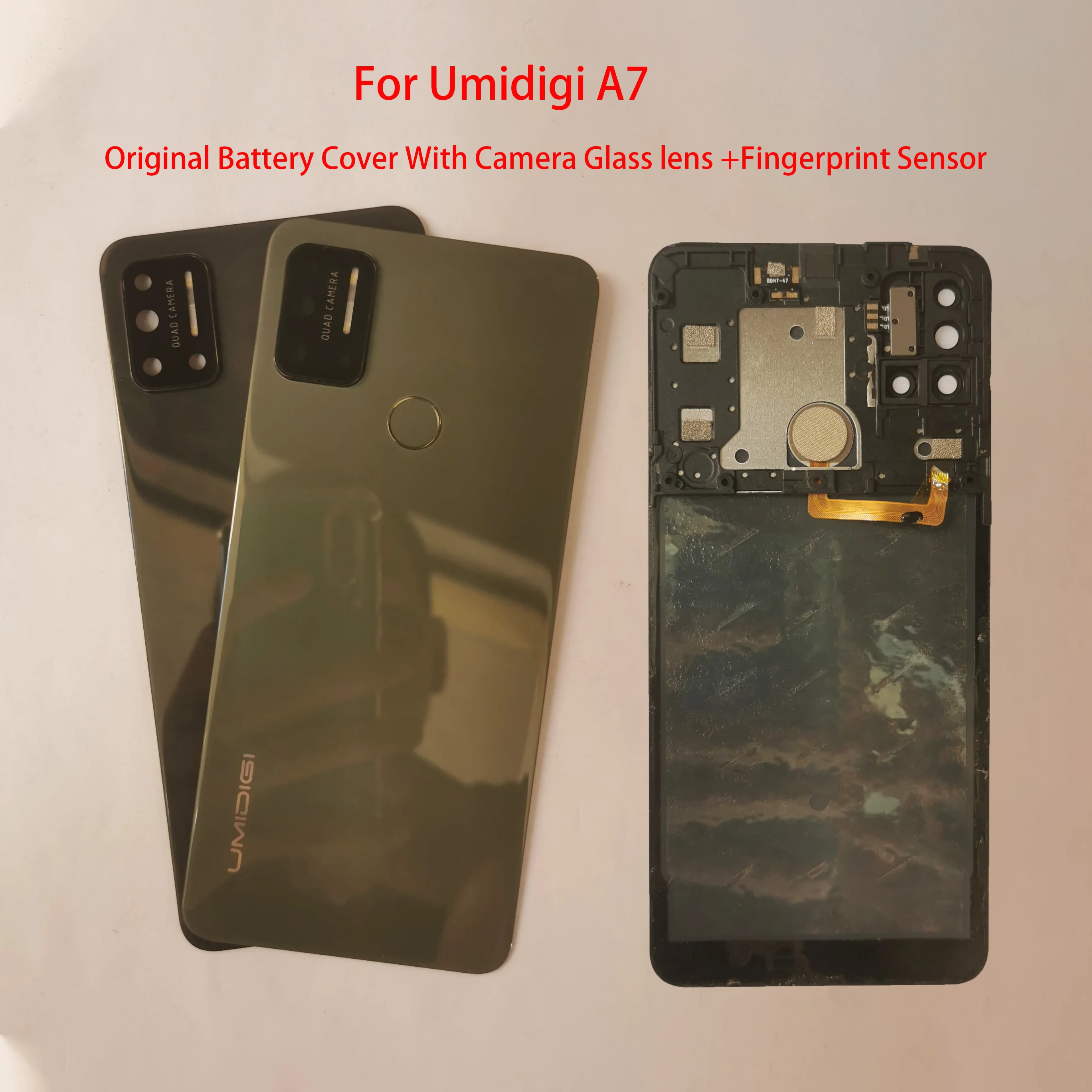 

Оригинальная крышка батарейного отсека для задней крышки телефона Umidigi A7, Крышка батарейного отсека + стеклянный объектив камеры + датчик отпечатка пальца, Крышка батарейного отсека
