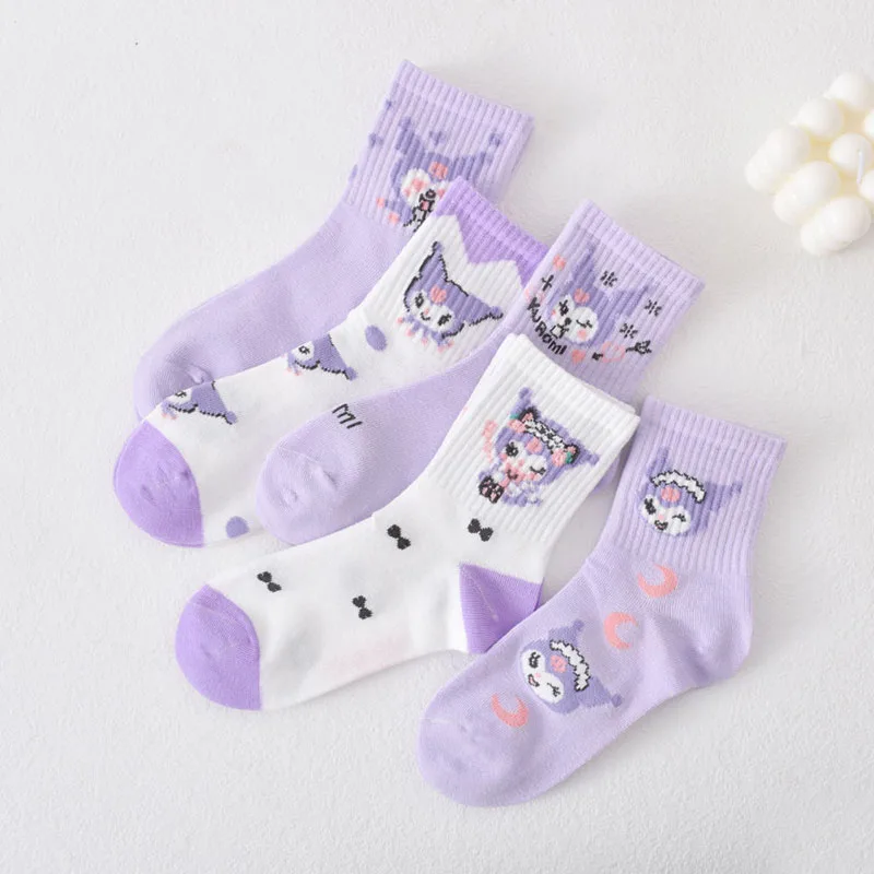 

Милые хлопковые носки Sanrio, носки с героями мультфильмов Kuromi, носки до середины икры, простые дышащие поглощающие Пот спортивные носки для де...