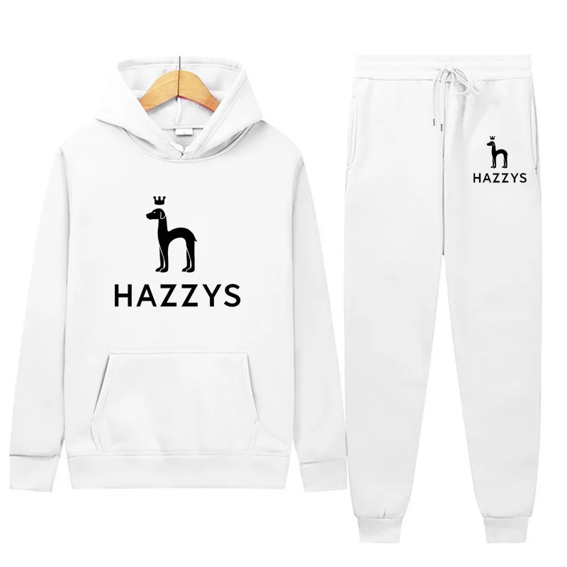 Мужская спортивная одежда бренда HAZZYS, мужской спортивный комплект из двух предметов, флисовая свободная толстовка с капюшоном и штаны, спортивный костюм для бега, термокостюм на осень-зиму