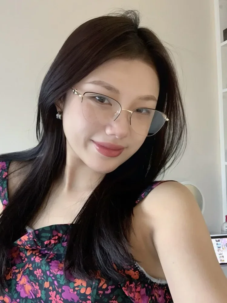 retro złota jedwabna półramka kocie oko gładka twarz anty-niebieskie światło studenckie z krótkowzrocznością okulary na wysokim stopniu