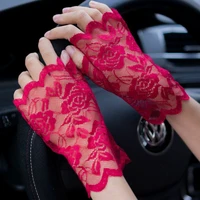 spring summer sexy lace gloves for women sunscreen short gloves fingerless driving gloves half finger mittens elastic