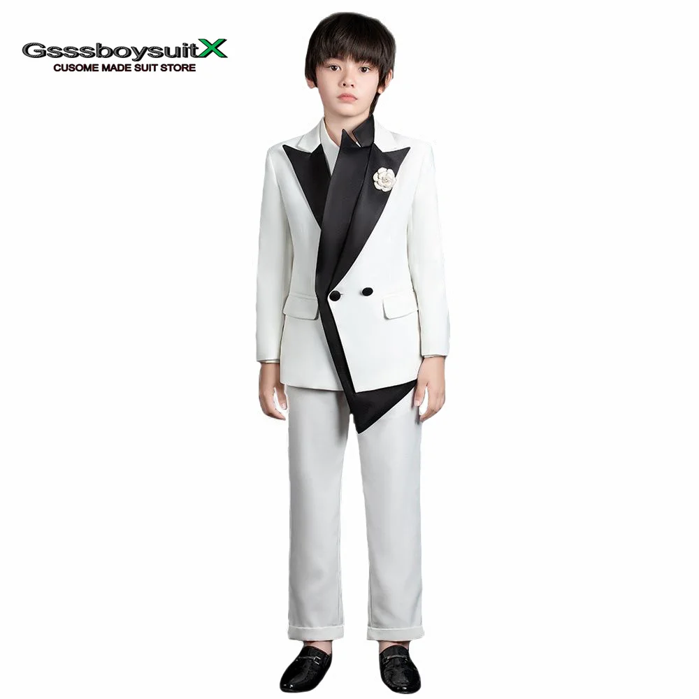 Kids Suit 2 Piece Wedding Tuxedo White Lapel Jacket Fashion Boy Blazer Set Formal Party Jacket Pants Custom Clothes