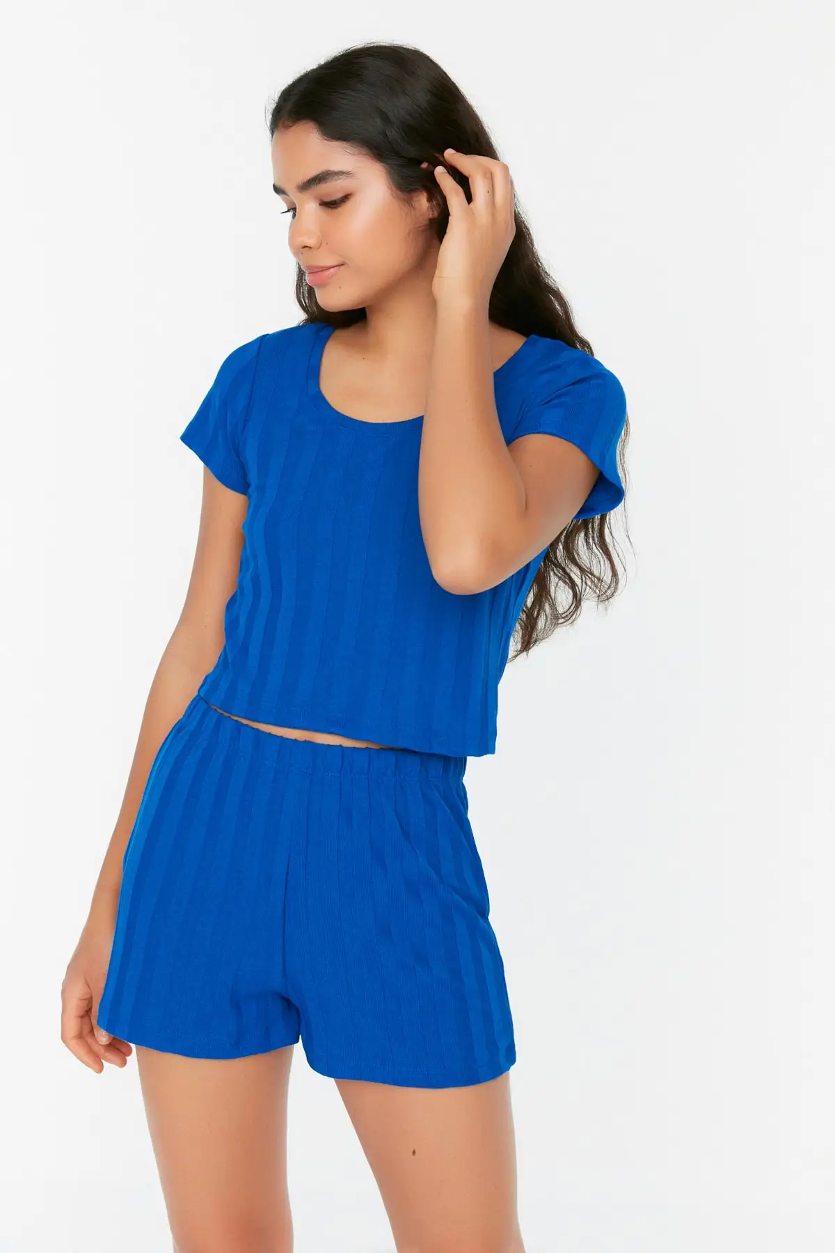 

Women's Pajamas Blue Camisole Knitted Sleep Lounge Pajamas Nightwear Sleepwear Night Suit Casual Home Clothing