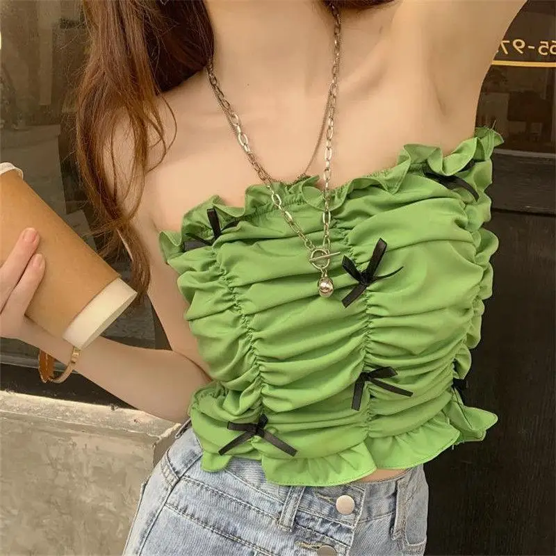 

2021 Casual Sweet Sexy Bowknot Drape Camisole Tops Women Tank Solid Color Backless Knitted Vest Casual Corset Vacation Outfits
