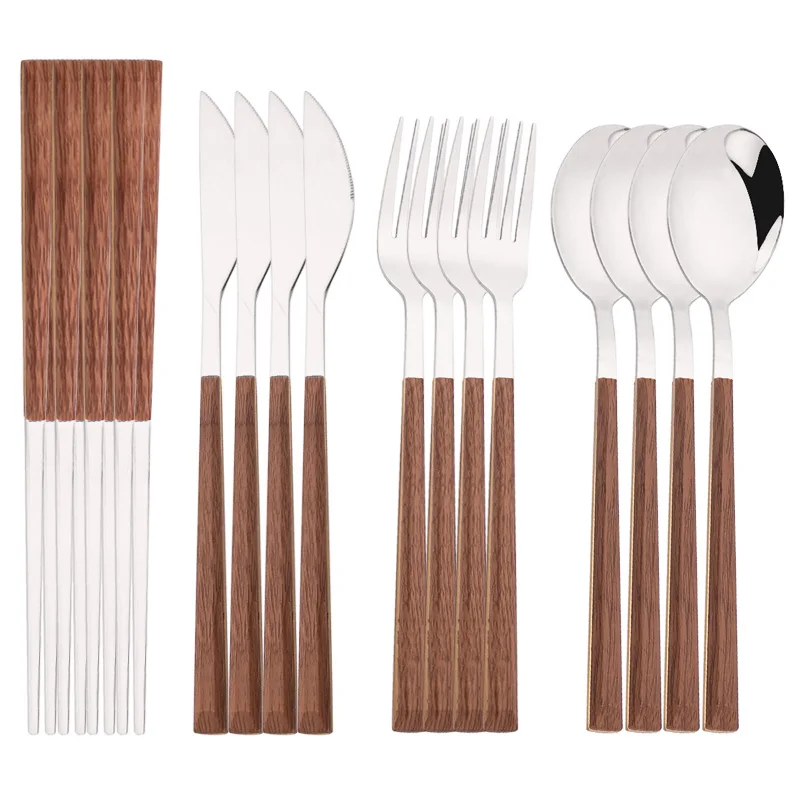 

Набор искусственных ножей, палочек для еды, посуда, деревянные столовые приборы, серебряная ложка, роскошная ручка, набор из 4/12/16 шт. в Корейском стиле