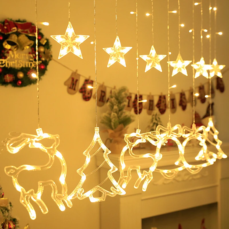 

2023 Christmas LED Light Snowflake Santa Deer Hanging Sucker Lamp Window Ornaments Decoration for Home Navidad New Year Decor