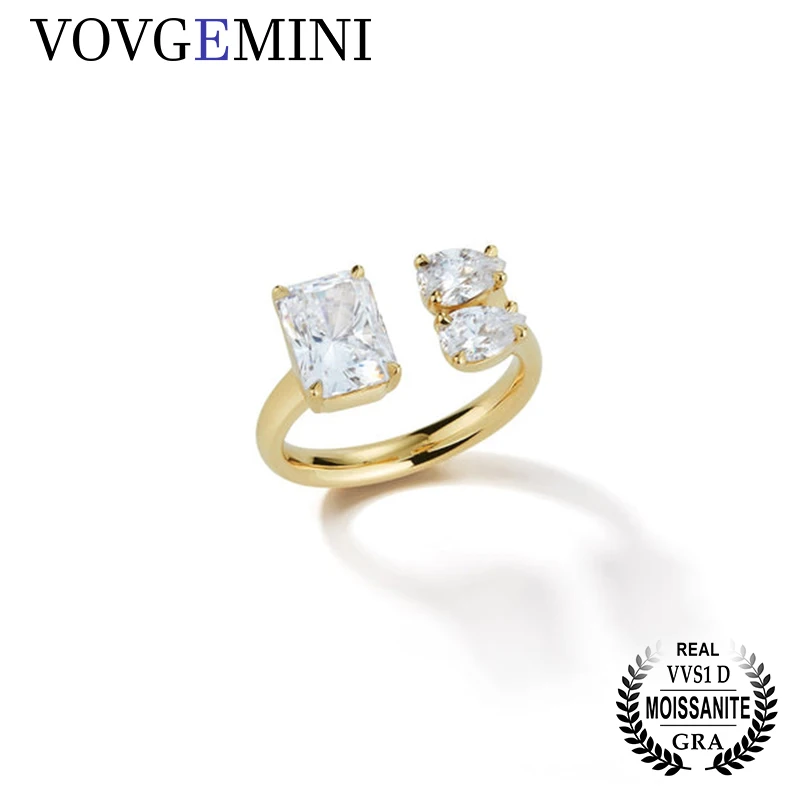 

VOVGEMINI Three Stone Moissanite Diamond Open Ring 2ct Radiant Cut 0.8cts Pear Shape 18k Yellow Gold Accessories For Women
