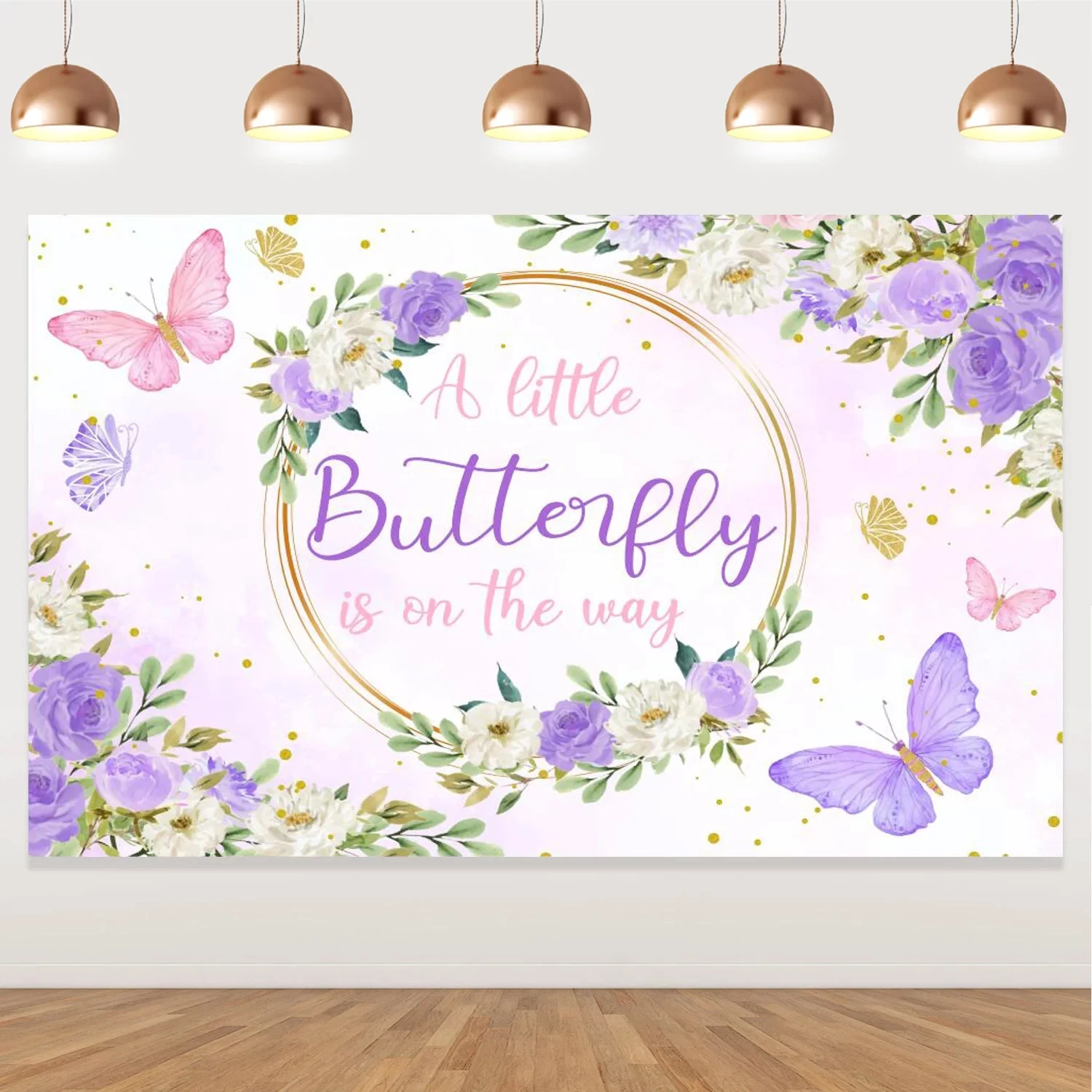 

Purple Butterfly Baby Shower Decorations for Girl A Little Butterfly Is on The Way Backdrop Flowers Background Photo Booth Prop