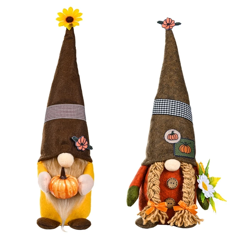 

K3NA Harvest Festival Gnome Coffee Hat Holding Pumpkin in Hands Ornament for Autumn Farmhouse Dining Table Decoration Gift