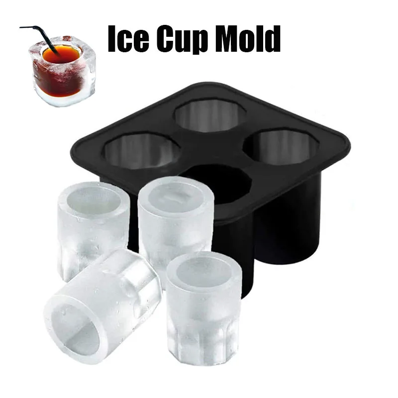 

New 4 Grids Ice Cup Mold Silicone Ice Cube Tray Ice Mould Ice Shot Glass Mold Ice Maker Summer Drinking Tool Ice Cube Maker Mold