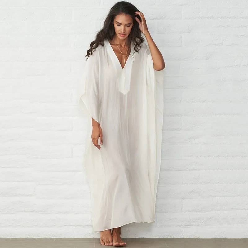 

Plus size Beach dress V-neck Beach Coverups for Women Vestido Playa 2019 Bathing suit Cover ups Tunic for Beach Swim Cover up