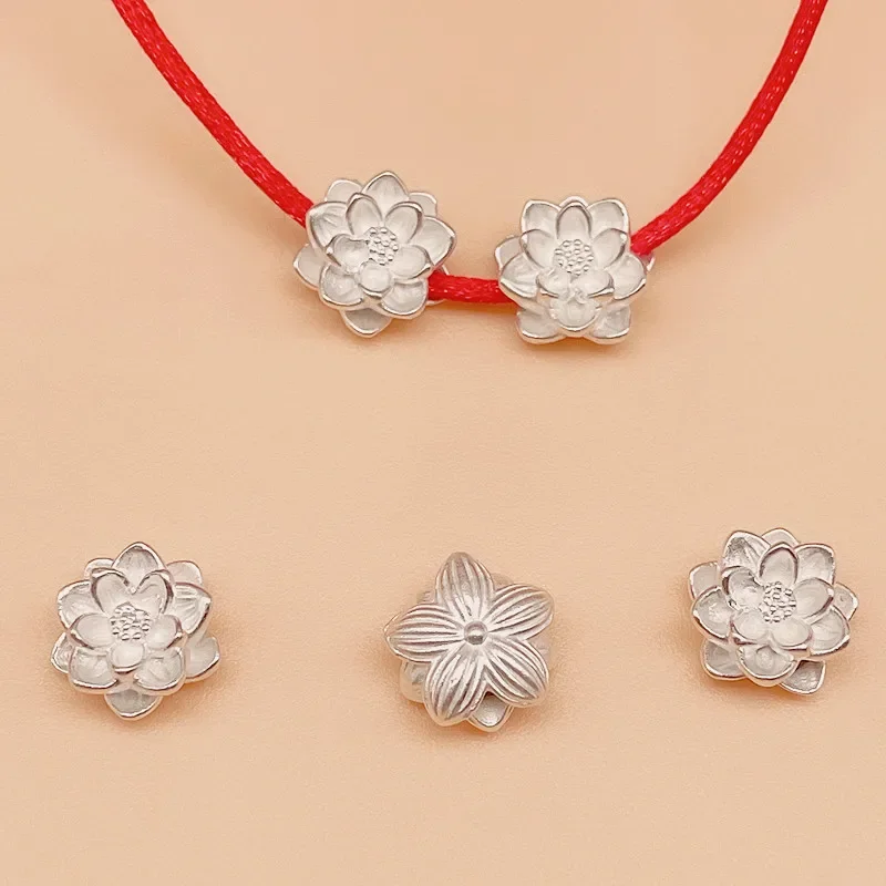 S999 Серебряный цветок лотоса Горизонтальный бисер 3D Жесткий серебряный Ручная