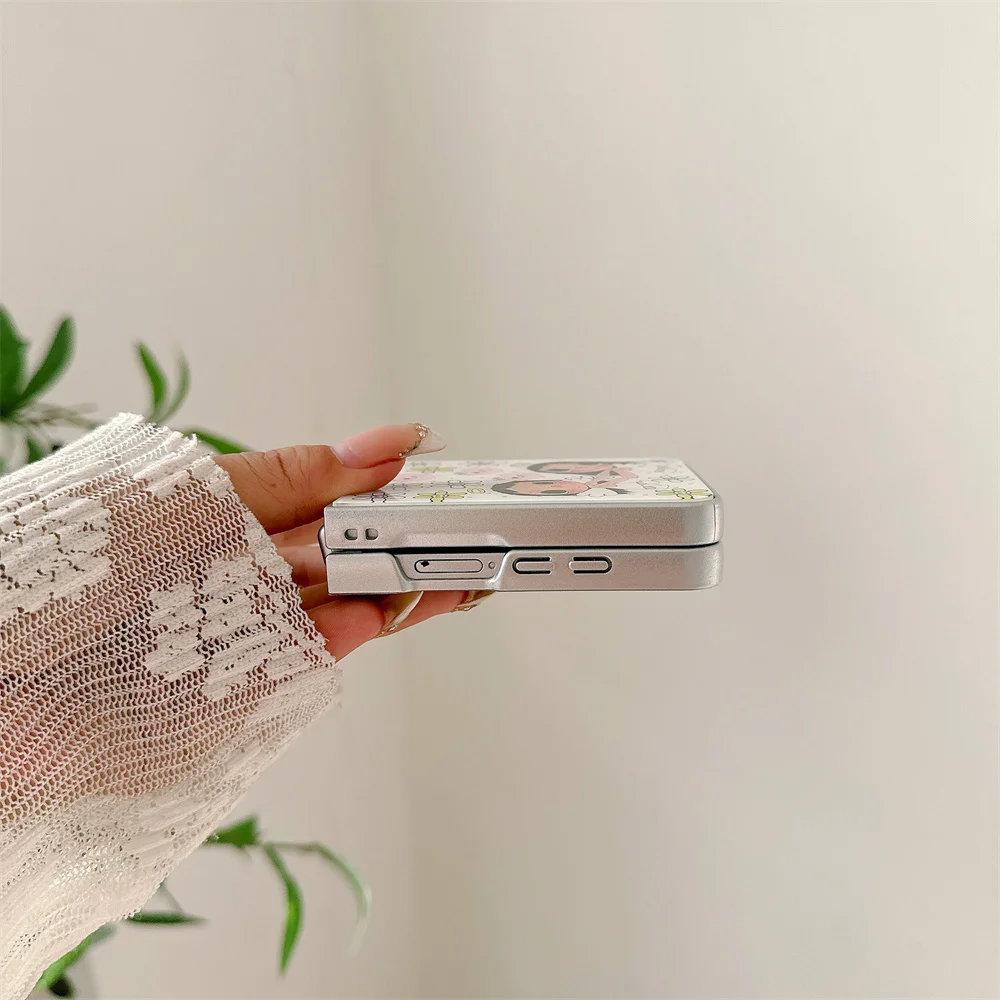 Милый корейский чехол с цветами и мультяшной девочкой для Samsung Galaxy Z Flip7 7 FE Flip 7 6 5 Flip 5 6, противоударный, кавайный (art.: 3920d962a8dfd) - 3920d962a8dfd