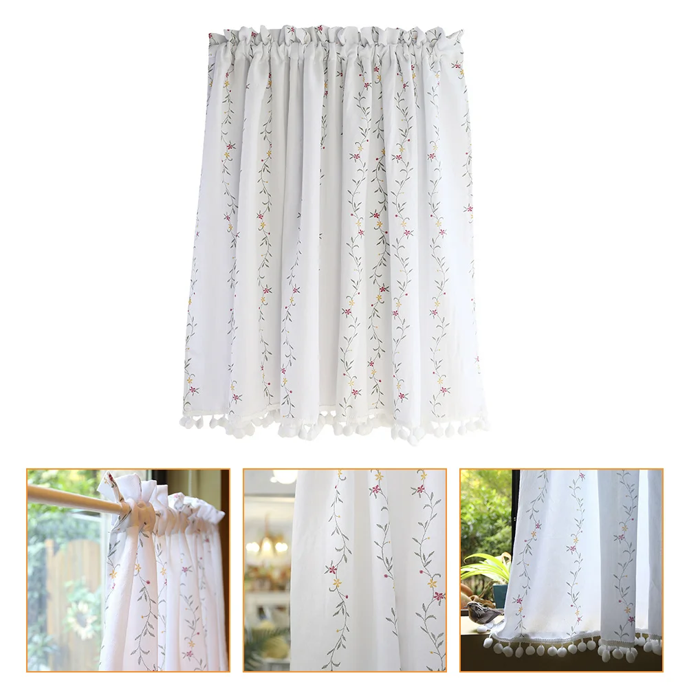 

1Pc Delicate Floral Half Curtain Window Short Curtain Practical Blackout Curtain