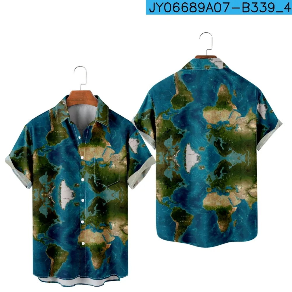 

World Map Style Short Sleeve Shirt Casual Kawaii Unisex Clothing