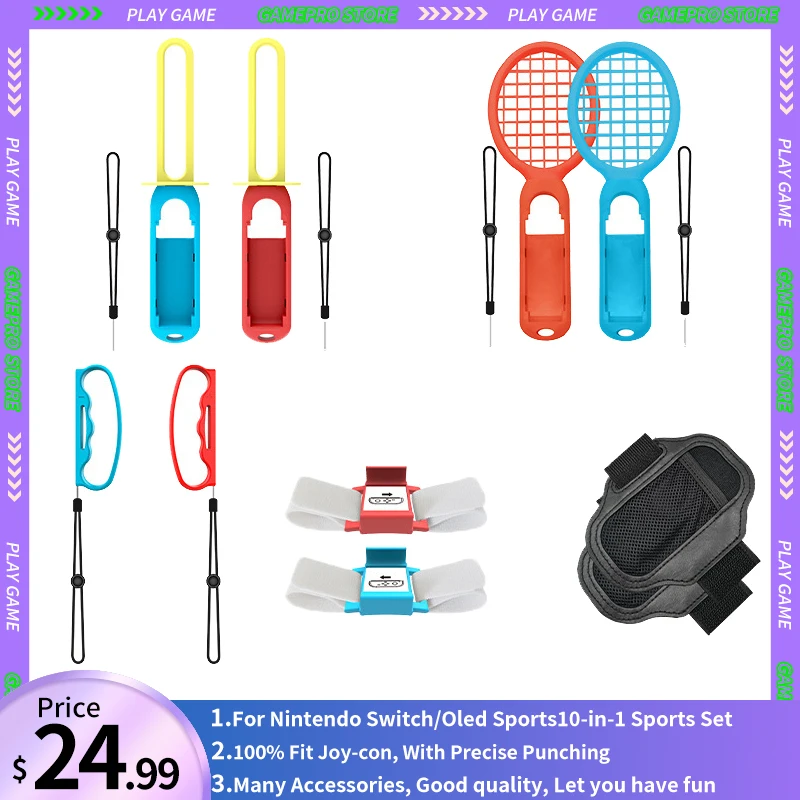 

10in1 Somatosensory Sports Suit Grip Wrist Strap Lightsaber Tennis Racket Combination Suit For Nintendo Switch/Switch Oled