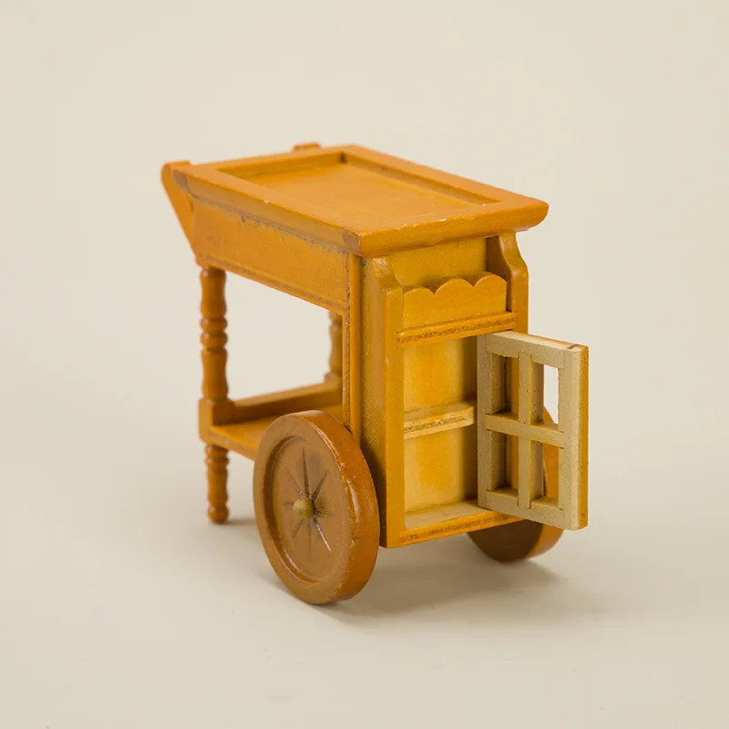 

1:12 Dollhouse Miniature Trolley Dining Cart Handcart Model Doll House Restaurant Kitchen Decor Accessories Pretend Play Toys