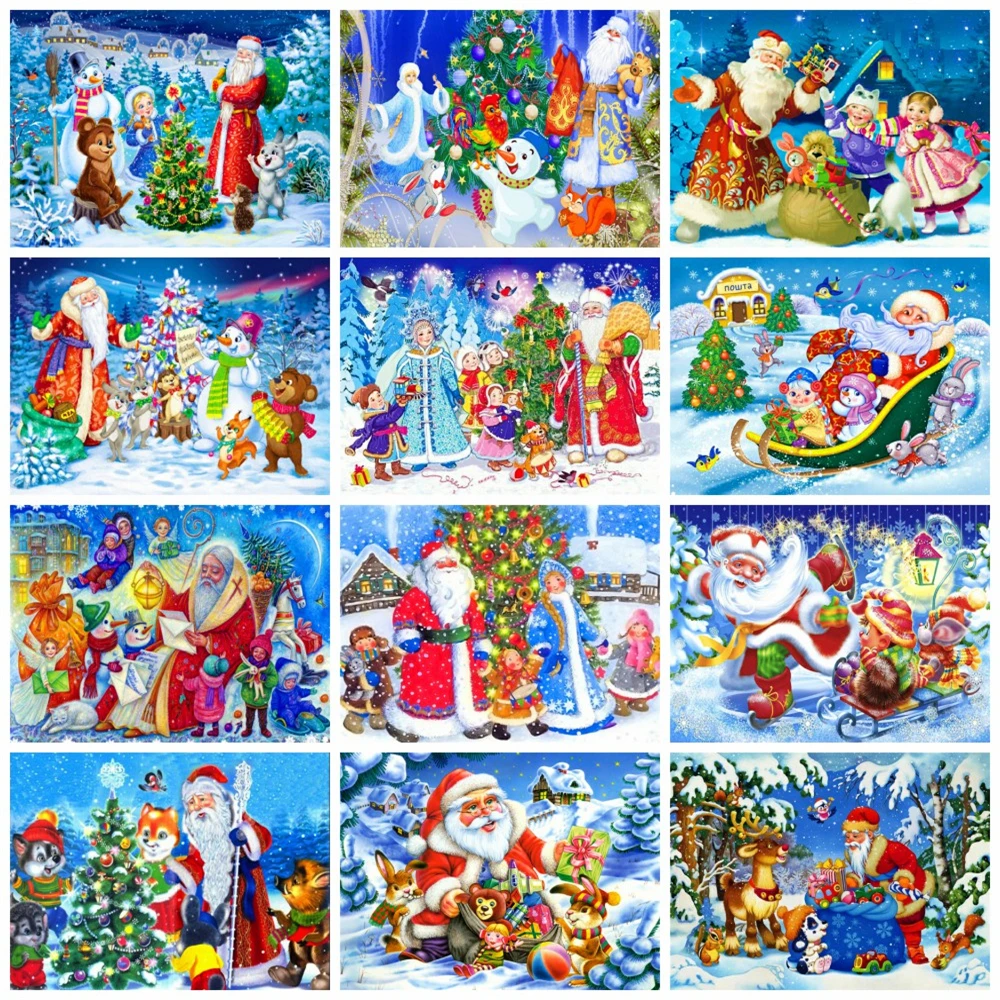 

Полноразмерная/круглая алмазная живопись HUACAN, мозаика с изображением отца мороза, домашний декор, вышивка с Санта-Клаусом, Рождественский домашний декор