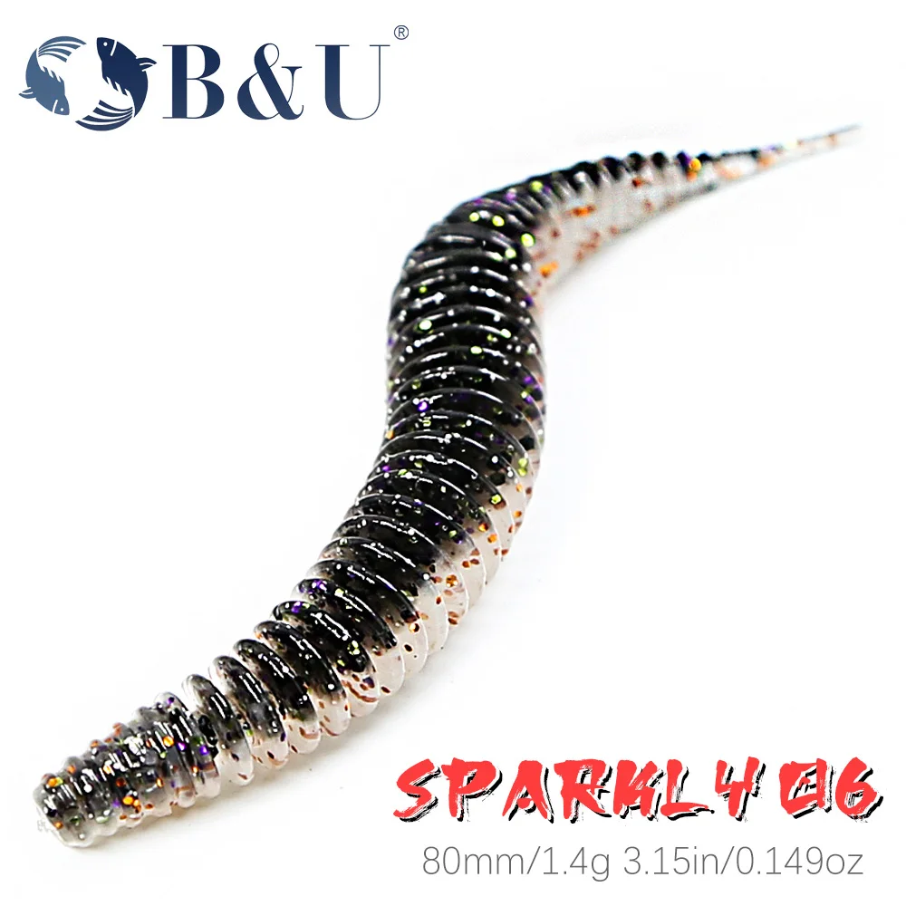 B&ampU Sparkly 80 мм Рыболовная приманка Мягкая Worm Shad Силиконовые приманки Ларва Воблеры