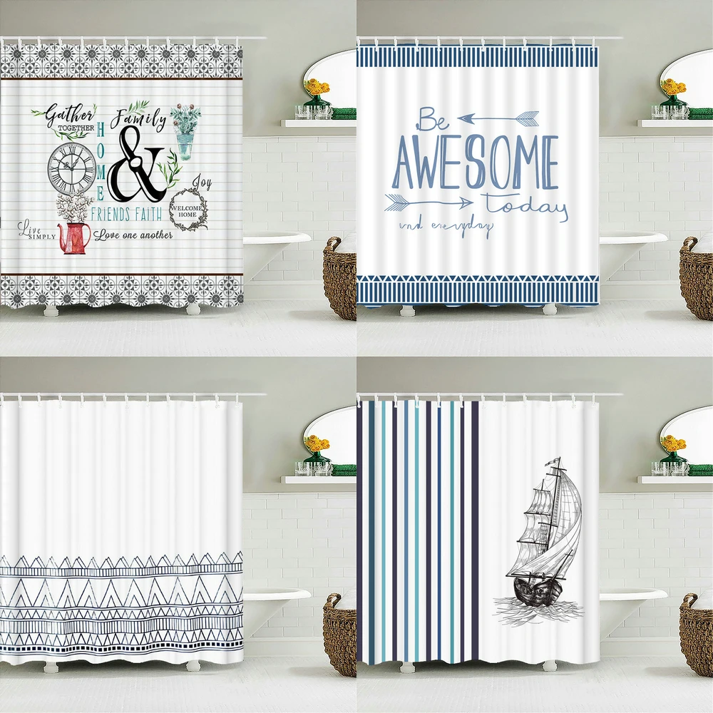 

Modern Geometry Shower Curtains Bath Curtain Waterproof With Hooks 180*240cm Decoration Washable Fabric Bathroom Screens