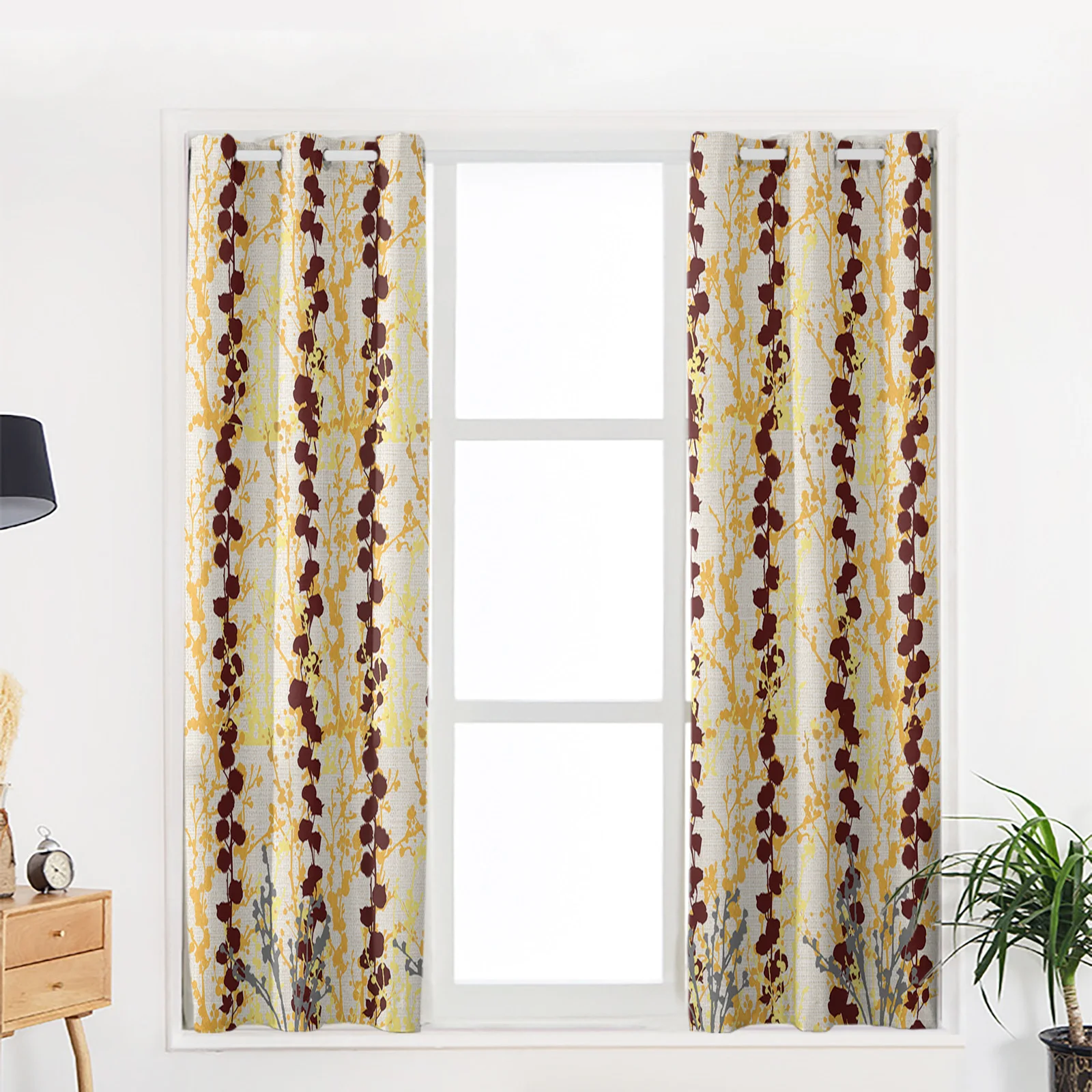 Занавески на окна с растениями и цветами акварельные для гостиной кухни