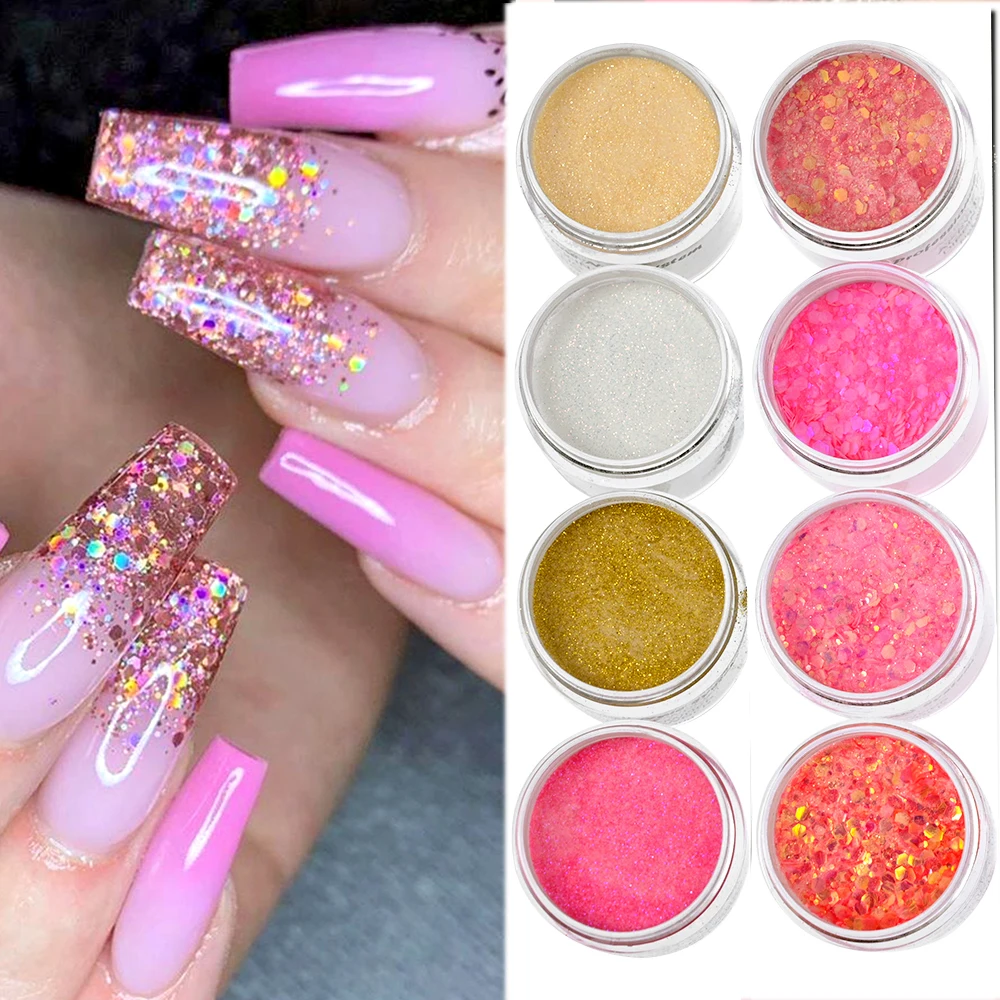Блестящий акриловый порошок для ногтей 4 вида цветов блестящий стартовый набор