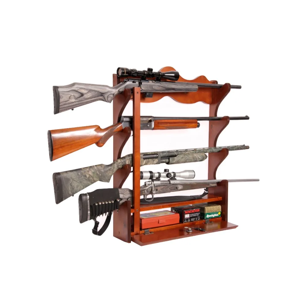 

4-Gun Wall Rack Wooden Durable with Locking Compartment