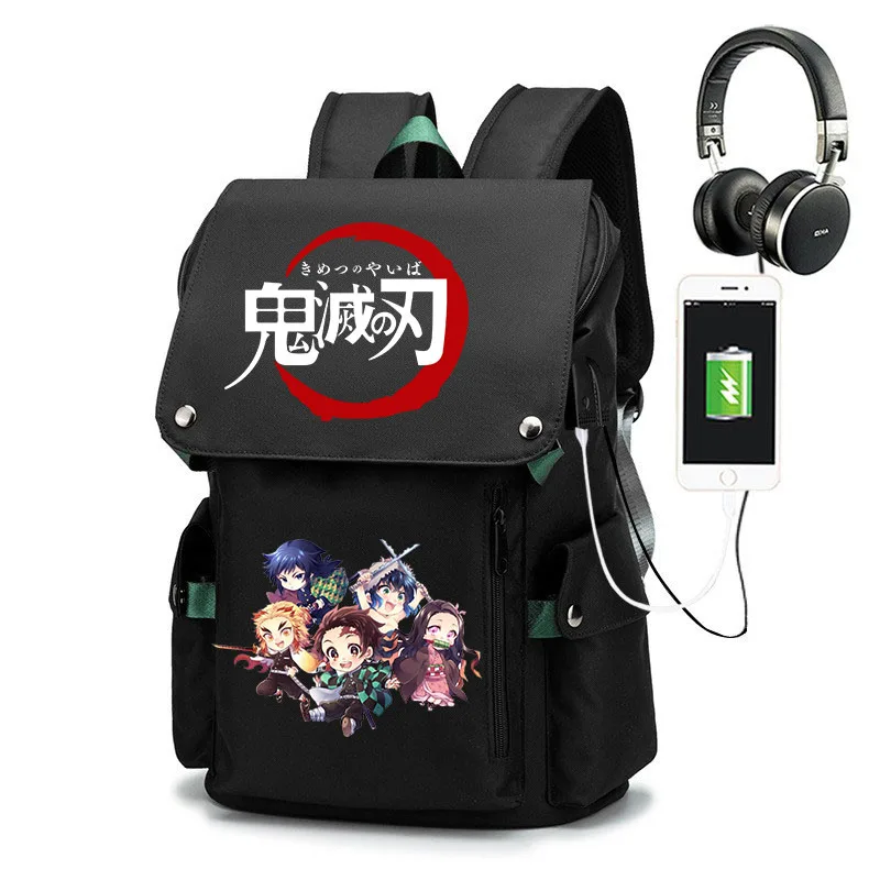 

demon slayer printed youth backpack teenager student schoolbag anime cartoon bag outdoor travel bag usb backpack