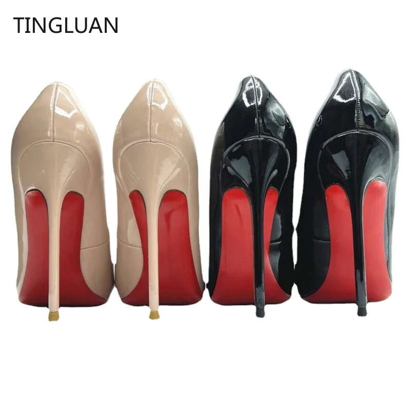 

2022 So Kate Pumps Women High Heel Shoes Red Shiny Bottoms 8cm 10cm 12cm Sexy Pointed Toe Genuine Leather Wedding Shoes 34-44