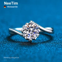 neetim 100 moissanite proposal ring for women 2ct vvs diamond platinum plated silver rings twisted heart prong wedding band