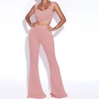 2 piece sets womens outfits sexy sleeveless crop top and flare pants sets urban tracksuit women oversized sets club party wear