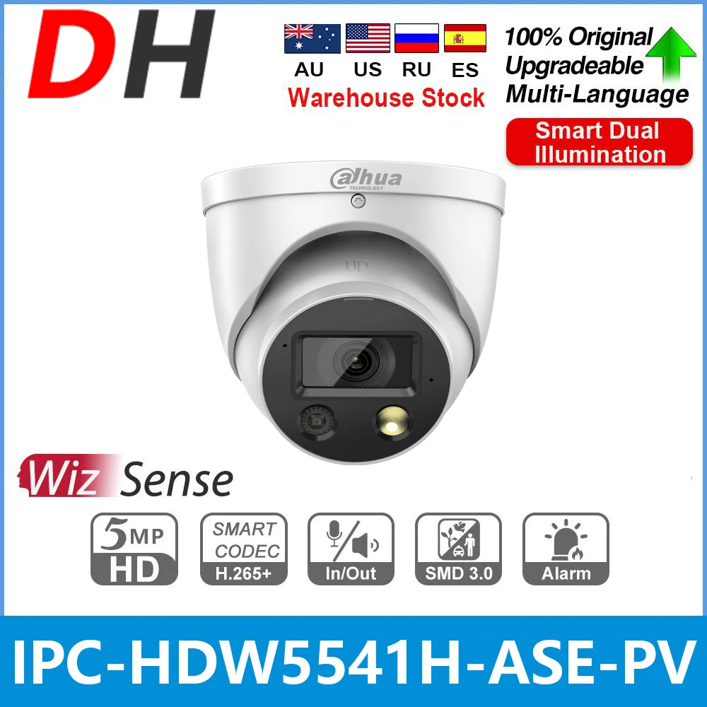 

IP-камера Dahua, 5 МП, стандартная, Full-Color HD POE, встроенный микрофон, умное двойное освещение, безопасность для дома