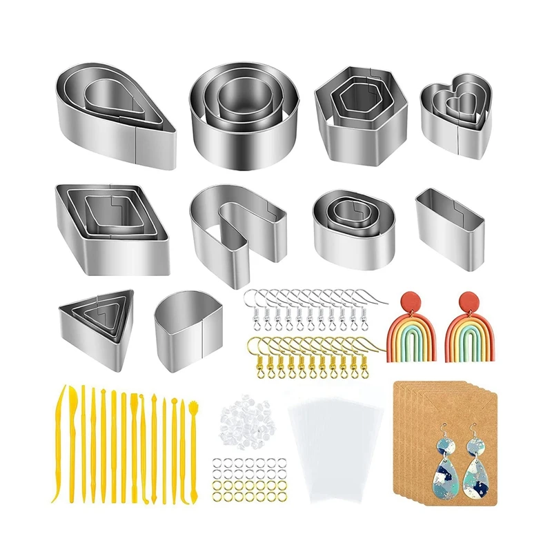 

24 Pcs Polymer Clay Earring Cutters, 10 Shapes Clay Cutters with Earring Cards and Hooks for Polymer Clay Jewelry Making
