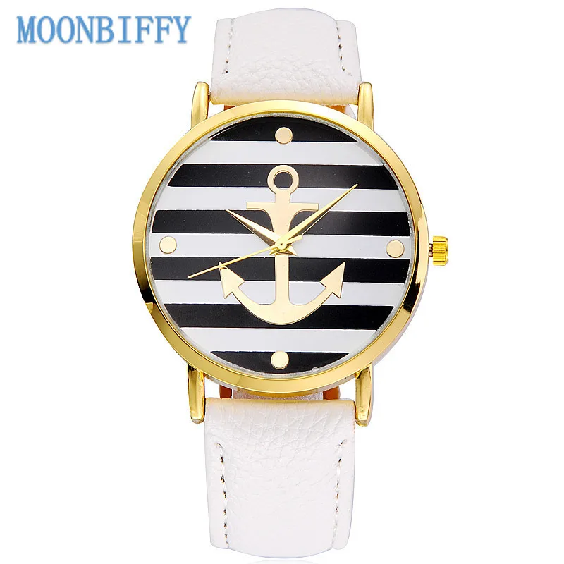 

Simple Striped Anchor Women WatchFashion Leather Quartz Watches Geneva White Casual Ladies Watches Female Clock Relogio Feminino