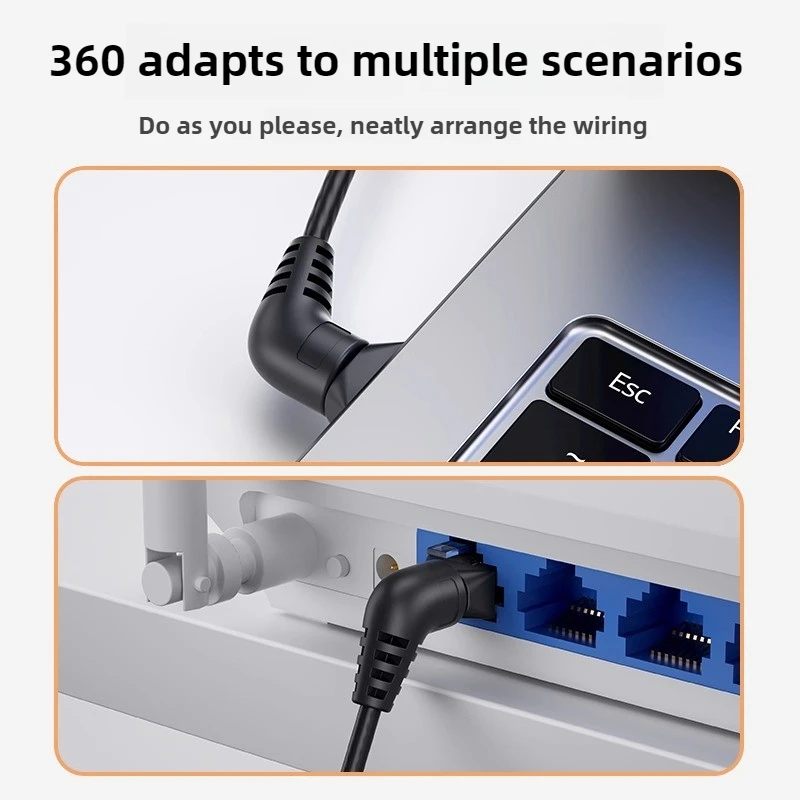 Фото Сетевой кабель Cat6a/Cat6/Cat6 с поворотным изгибом, 10 г x 104 м, готовая перемычка, тонкая 360° °   Прямоугольный разъем RJ45 High-Speed Data Transf №4