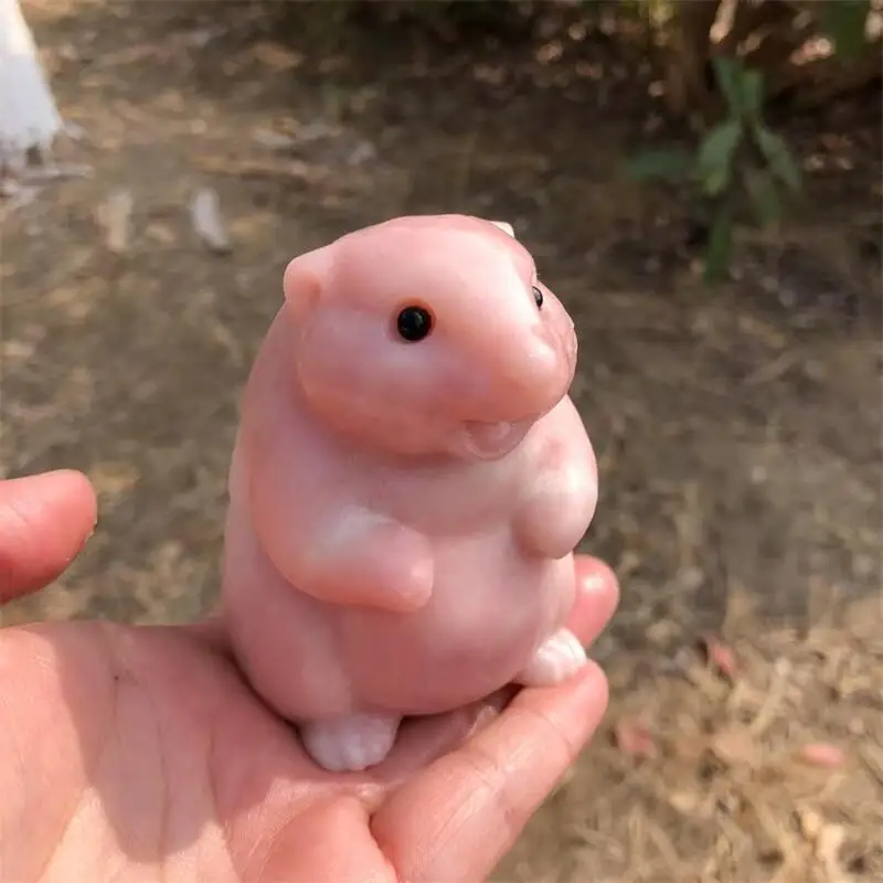 Натуральный розовый опал хомяк мышь резьба драгоценный камень Рейки целебный