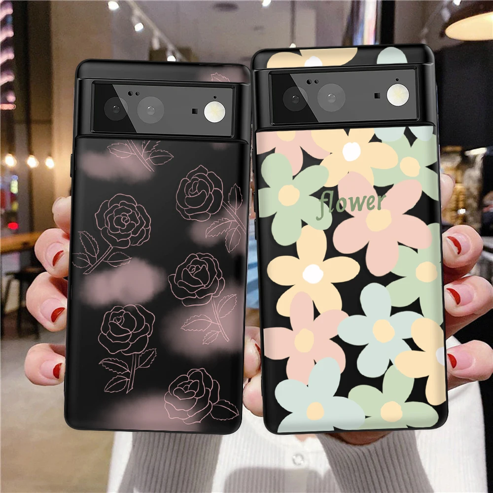 

Cartoon Rose Phone Case For Google Pixel 7a 7Pro 7 6a 6 6Pro For Pixel 5 5a 4a 5G 4XL 4 3 3a 3aXL Colorful Flower Soft TPU Cover
