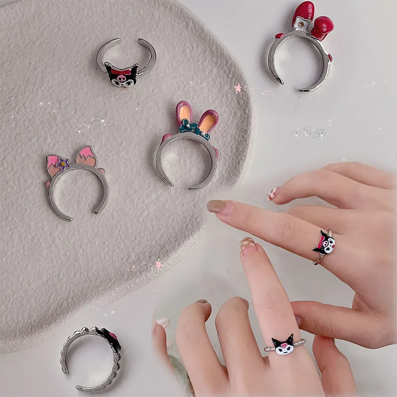 

Новинка, кольцо Kawaii Melody kuromi на палец, регулируемое кольцо, милое модное эффектное ювелирное изделие, подарок для девочки
