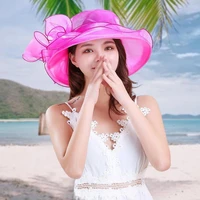 40hot women church cap wide brim bow foldable adjustable anti sun hat for beach