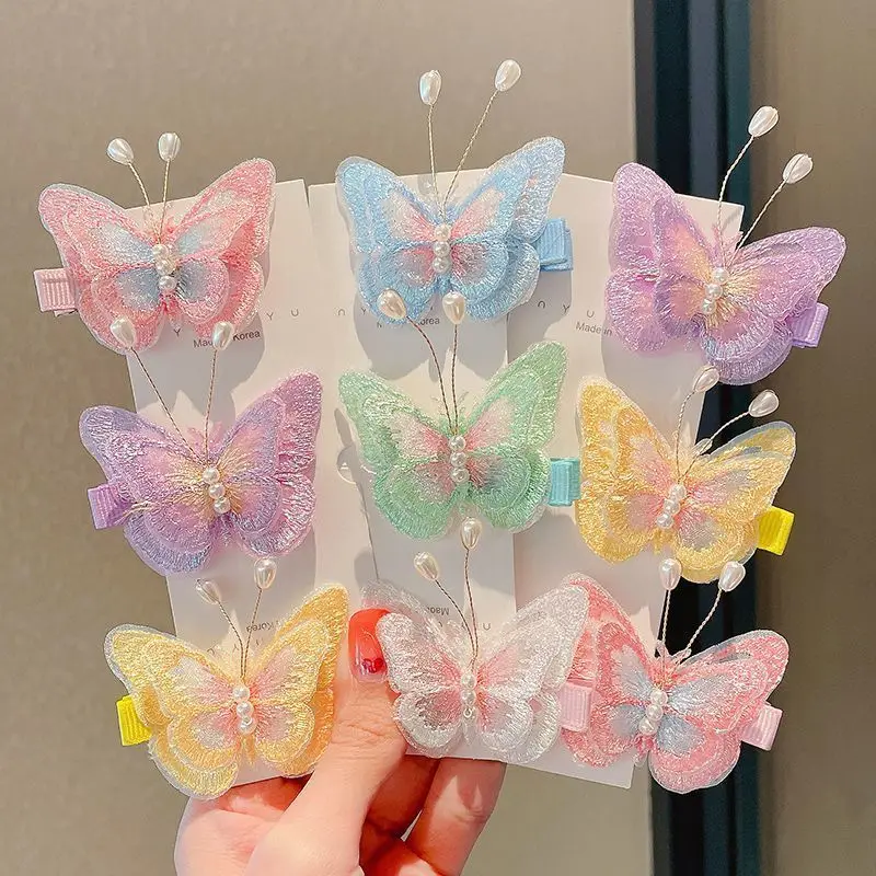 

Embroidered Butterfly Hair Clips For Baby Girls Pearl Kids Hairpins Hair Accessories Exquisite Headwear Hair Clip Appliques