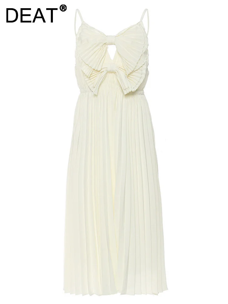 

Женское плиссированное платье на бретельках DEAT, однотонное ажурное платье без рукавов с воротником «Питер Пэн», модель 7YZ300 на лето, 2023