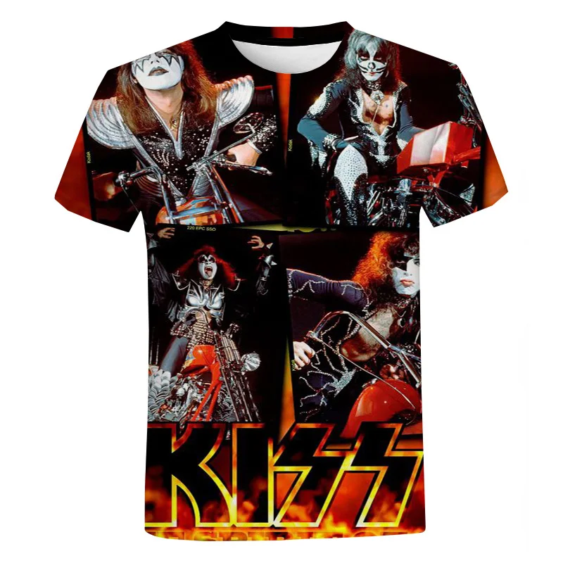 

Новинка 2023, стильная металлическая футболка с рок-группы Kiss Band, уличная одежда, Свитшот со звездами, топы для пар, женские и мужские классические футболки с 3D принтом и коротким рукавом