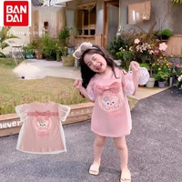 bandai summer 2022 disney dress girls linabell cute cartoon printed cotton pink bow mesh skirt sweet princess dress