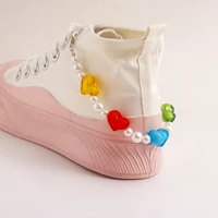 fashion color peach heart shoe chain anklet imitation pearl flower claw chain daisy pendant anklet girl beach jewelry