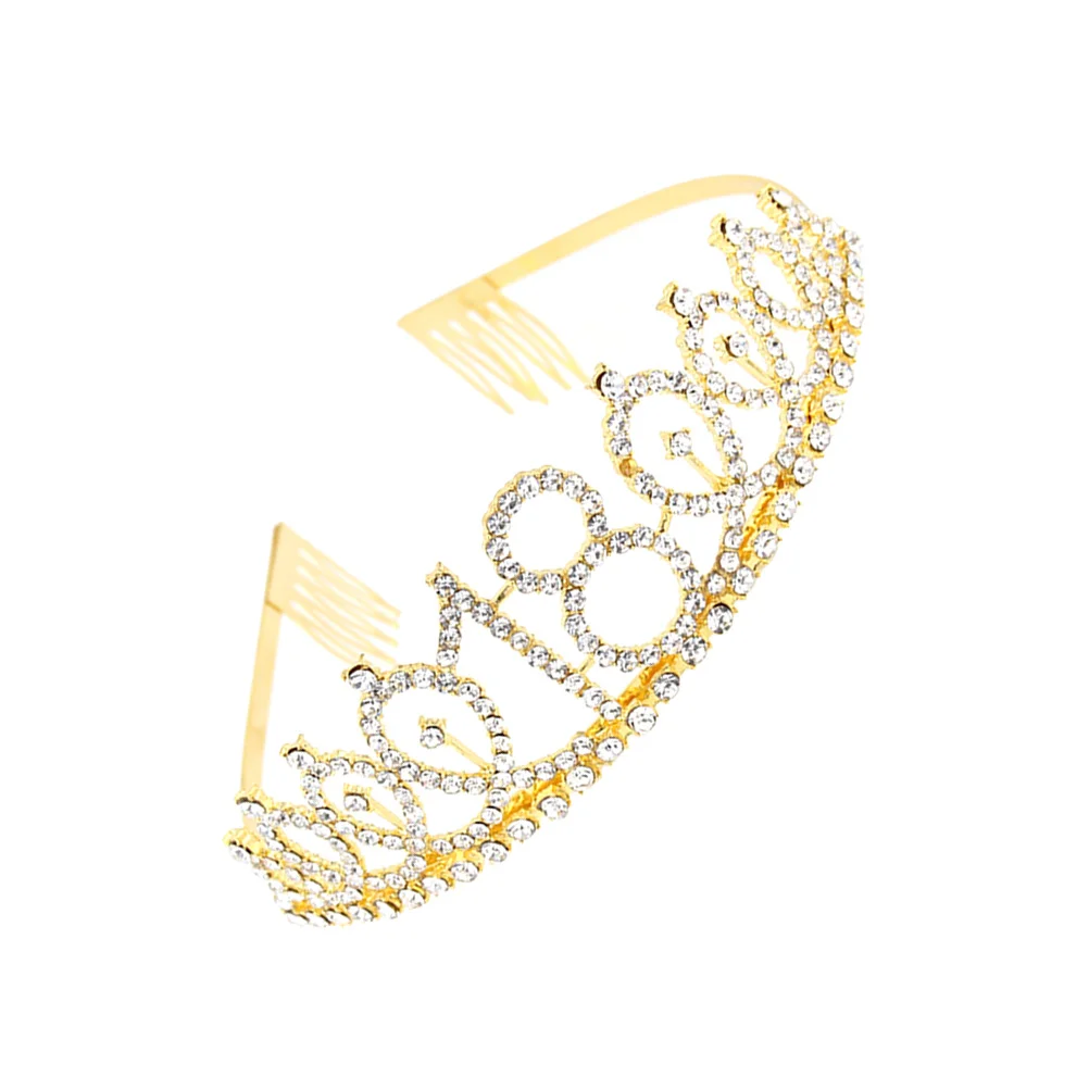 

Birthday Tiara Rhinestone 18th Birthday Party Supplies Crowns Hair ( Golden )