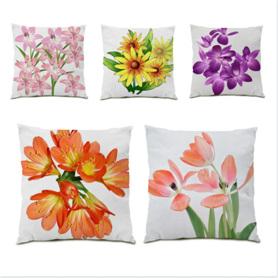 

Decorative Cushion Cover Beautiful Flower Pillow Cases Fashion Velvet Fabric Polyester Linen Home Decoration Pillowcase E0236