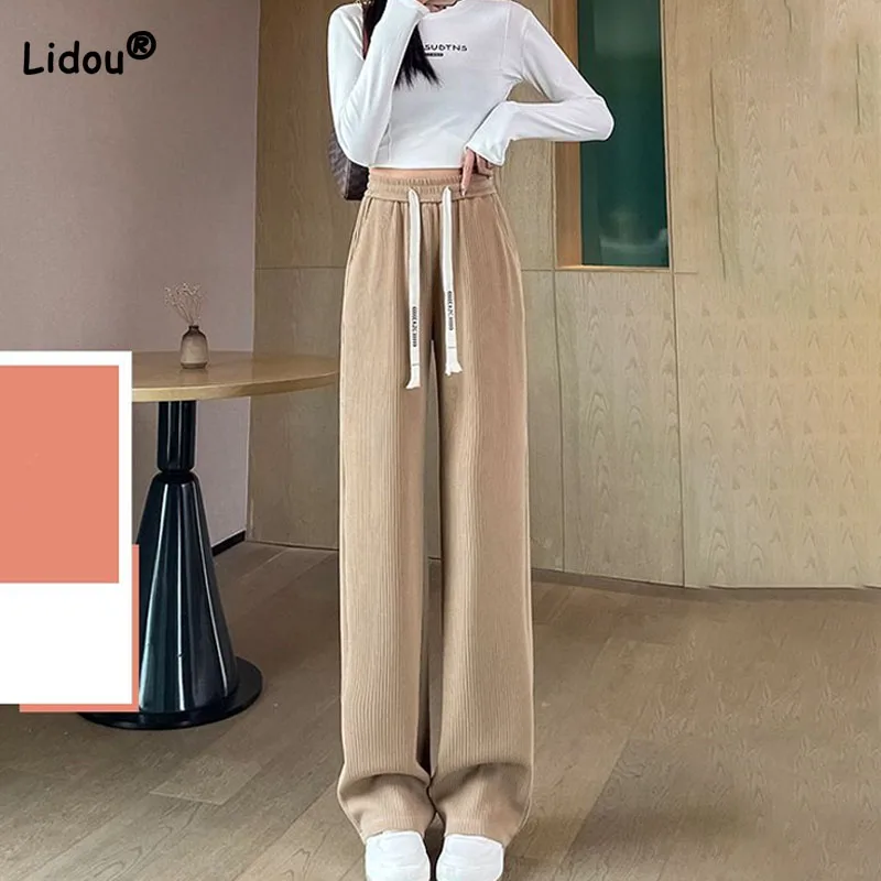 Loose Casual Solid Color Drawstring Pants for Female Autumn Fashion All-match High Waist Wide Leg Trousers Women’s Clothing Loose Casual Solid Color Drawstring Pants for Female Autumn Fashion All-match High Waist Wide Leg Trousers Women’s Clothing