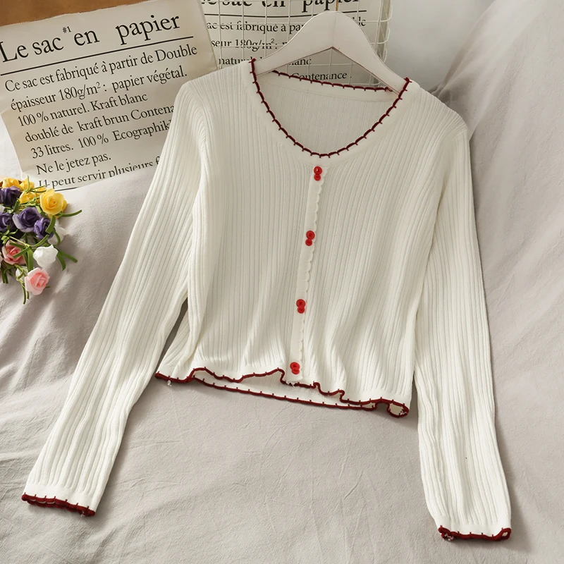 

2022 Autumn Fashion French Niche Single-breasted Collarbone Long-sleeved Bottoming Shirt Women's Slim Slim Knitwear Trend