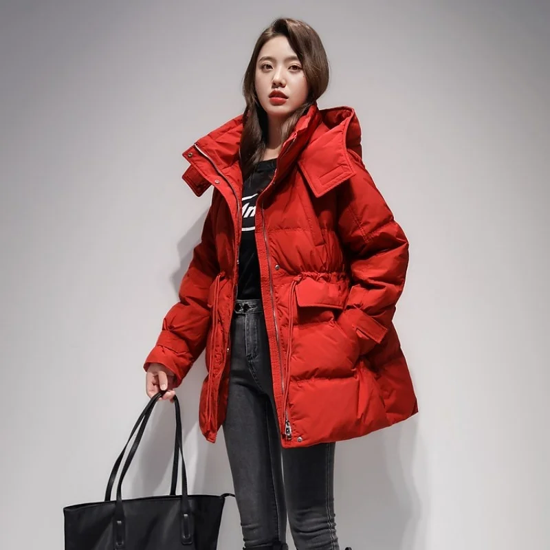 Down Jacket Female 2022 Winter Short Hundred Hooded Slim Korean Fashion Loose Warm Casual Vintage Parka Coats Outerwear